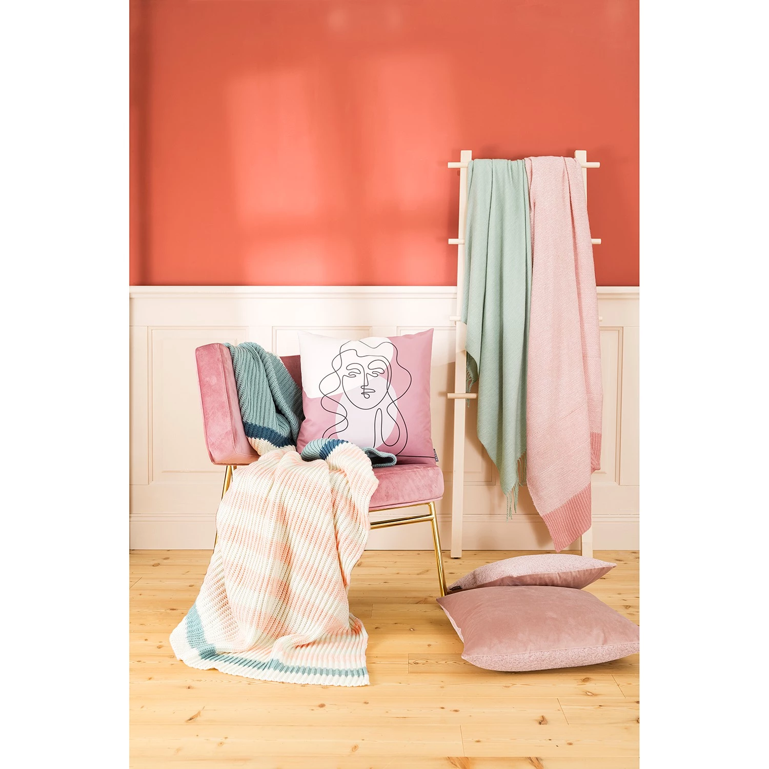 Magma-Heimtex Plaid Melody - Tissu mélangé - Vert menthe / Abricot 5 Magma-Heimtex Plaid Melody - Tissu mélangé - Vert menthe / Abricot – Image 3