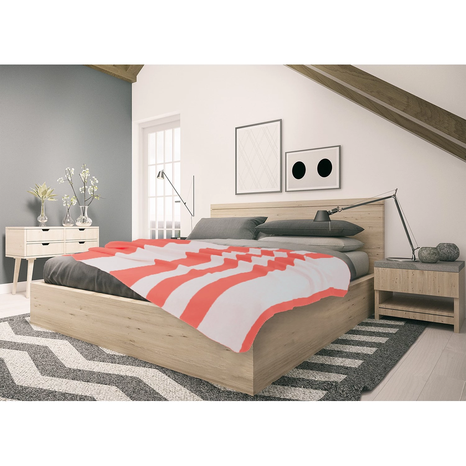 Setex Plaid II - Coton / Polyester - Orange / Gris clair 4 Setex Plaid II - Coton / Polyester - Orange / Gris clair – Image 2