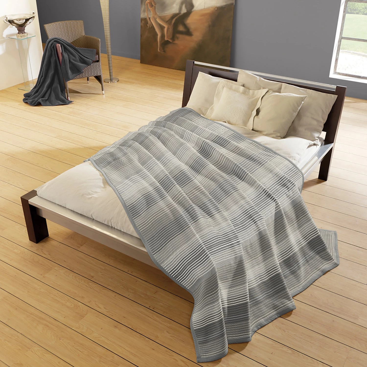 Biederlack Plaid Lines - Tissu mélangé - Gris - 180 x 220 cm 4 Biederlack Plaid Lines - Tissu mélangé - Gris - 180 x 220 cm – Image 2