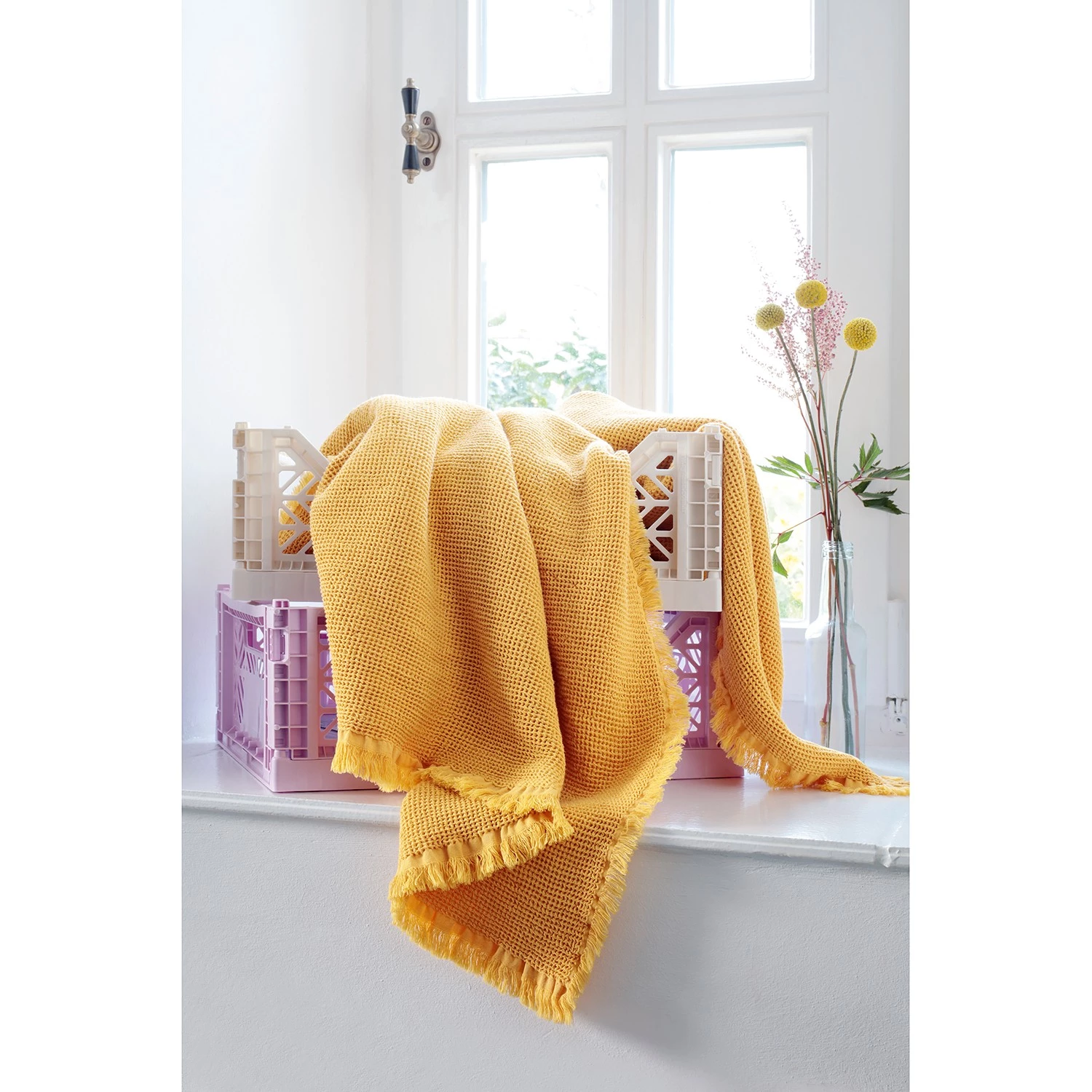 Biederlack Plaid Waffle - Coton - Jaune 4 Biederlack Plaid Waffle - Coton - Jaune – Image 2