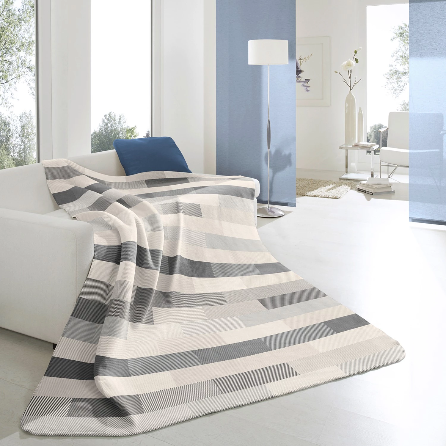 Biederlack Plaid Interlocked - Coton / Polyester - Gris 4 Biederlack Plaid Interlocked - Coton / Polyester - Gris – Image 2