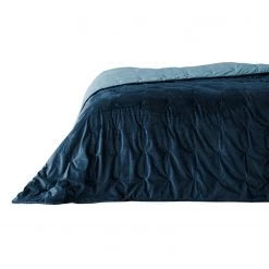 FLHF Couvre-lit Aisy - Velours - Bleu clair / Bleu foncé - 170 x 210 cm