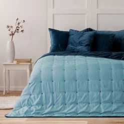 FLHF Couvre-lit Aisy - Velours - Bleu clair / Bleu foncé - 170 x 210 cm -France Couvertures Soldes Boutique 1000289168 210930 135032000028 MOOD DETAILS P000000001000289168 mood