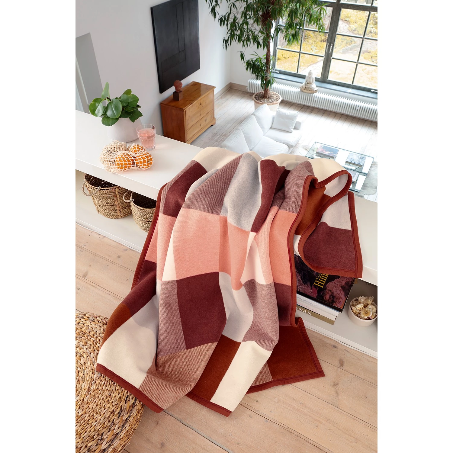 Biederlack Plaid Happy Fall - Tissu mélangé - Rouge / Naturel 4 Biederlack Plaid Happy Fall - Tissu mélangé - Rouge / Naturel – Image 2