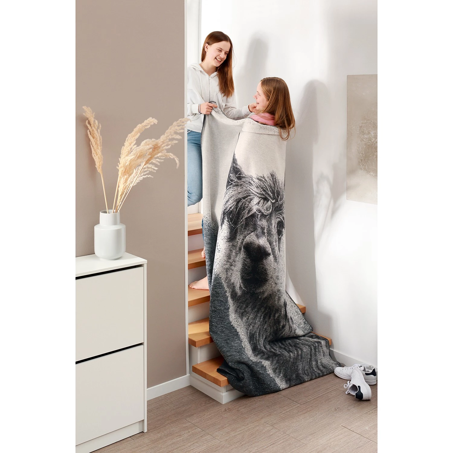 Biederlack Plaid Animal Love Pako - Tissu mélangé - Anthracite 4 Biederlack Plaid Animal Love Pako - Tissu mélangé - Anthracite – Image 2