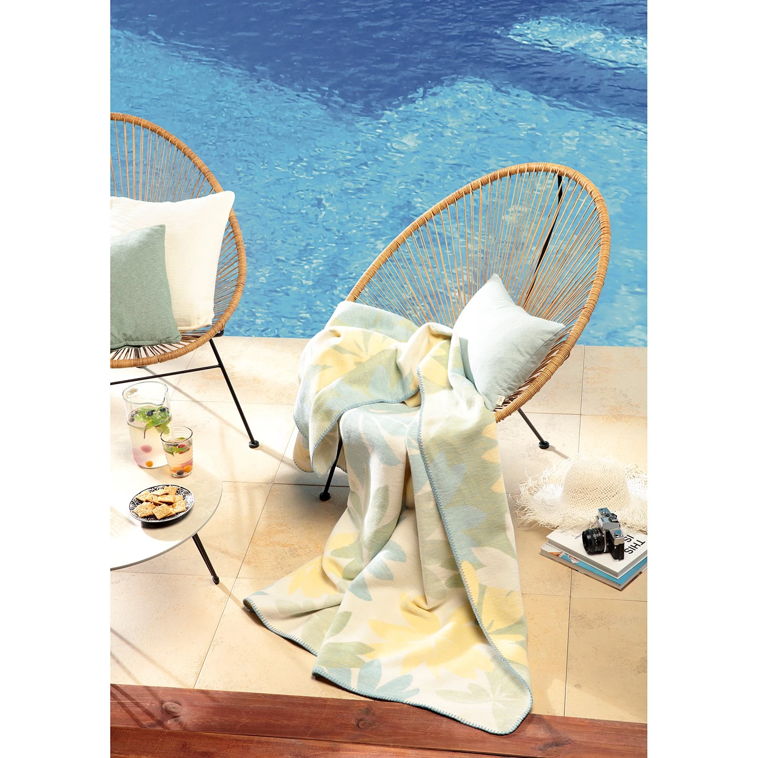 Biederlack Plaid Plumeria - Tissu mélangé - Bleu 4 Biederlack Plaid Plumeria - Tissu mélangé - Bleu – Image 2