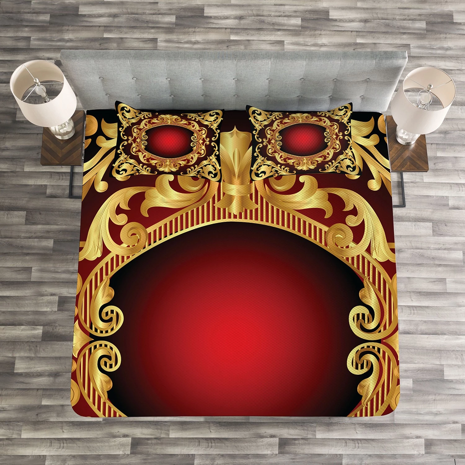 Twentyfour Couvre-lit Baroque - Polyester - Jaune ocre / Bordeaux - 264 x 220 cm 5 Twentyfour Couvre-lit Baroque - Polyester - Jaune ocre / Bordeaux - 264 x 220 cm – Image 3