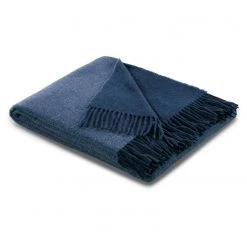 Biederlack Plaid Cashmere I - Laine / Cachemire - Bleu jean - 130 x 170 cm