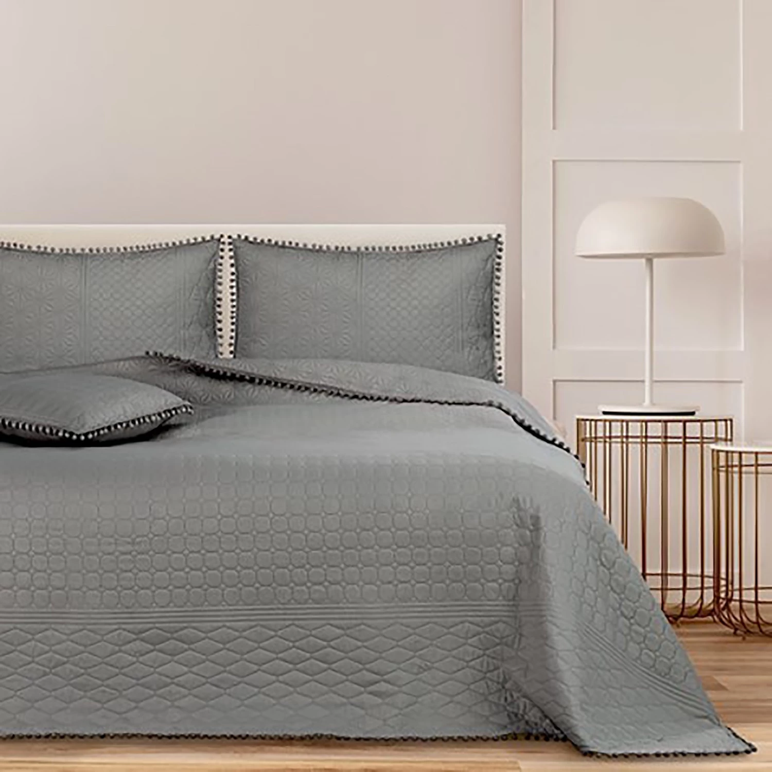 FLHF Couvre-lit Ladore - Polyester - Gris - 260 x 280 cm 4 FLHF Couvre-lit Ladore - Polyester - Gris - 260 x 280 cm – Image 2