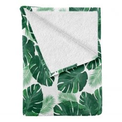 Twentyfour Plaid Feuilles - Polyester - Blanc / Vert jade - 175 x 230 cm
