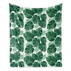 Twentyfour Plaid Feuilles - Polyester - Blanc / Vert jade - 175 x 230 cm -France Couvertures Soldes Boutique 1000358737 220621 030 DETAILS P000000001000358737