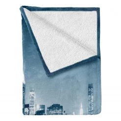 Twentyfour Plaid Ville - Polyester - Bleu gris / Bleu pétrole - 175 x 230 cm
