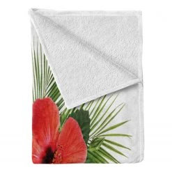 Twentyfour Plaid Hibiscus - Polyester - Vermillon / Vert pomme - 125 x 175 cm