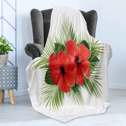 Twentyfour Plaid Hibiscus - Polyester - Vermillon / Vert pomme - 125 x 175 cm -France Couvertures Soldes Boutique 1000358793 220621 021 MOOD DETAILS P000000001000358793 mood