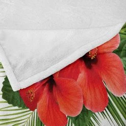 Twentyfour Plaid Hibiscus - Polyester - Vermillon / Vert pomme - 125 x 175 cm -France Couvertures Soldes Boutique 1000358793 220621 040 DETAILS P000000001000358793