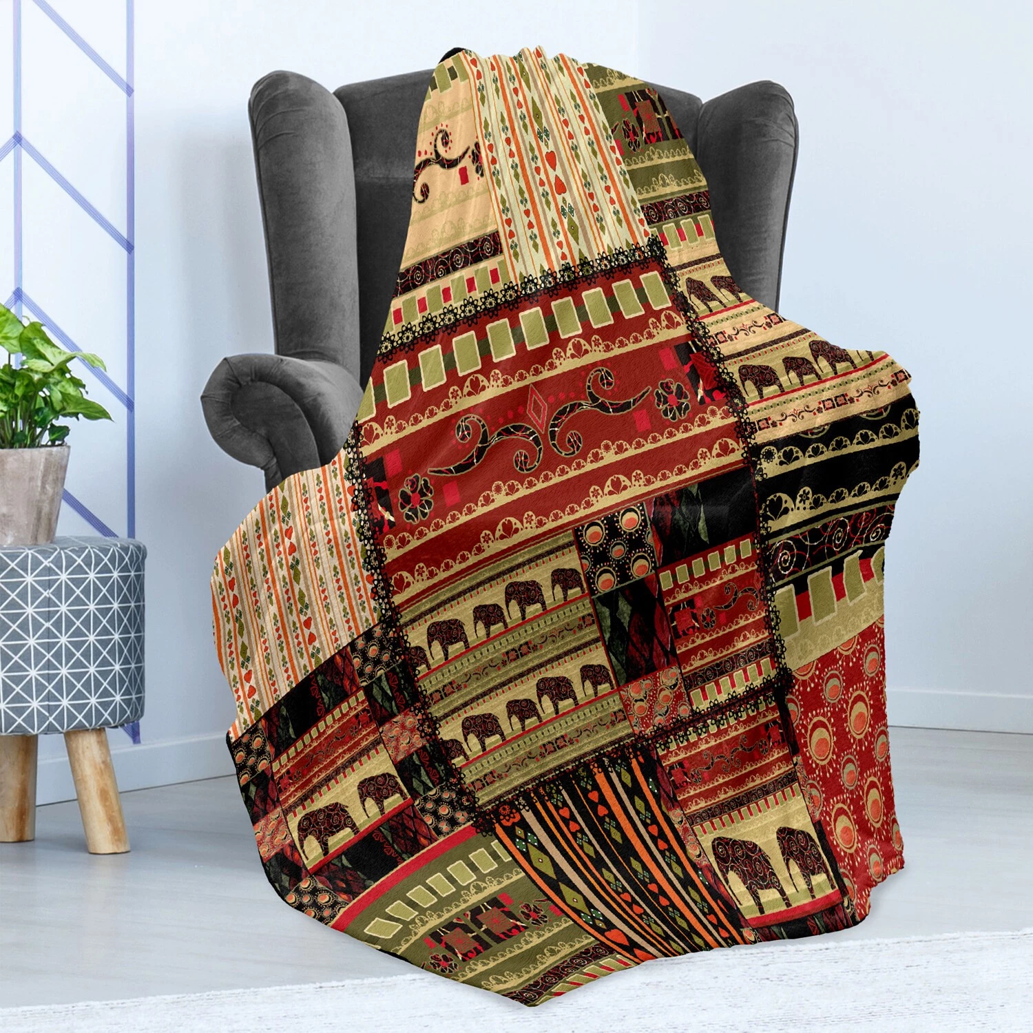 Twentyfour Plaid Afrique - Polyester - Rouge / Noir - 175 x 230 cm 5 Twentyfour Plaid Afrique - Polyester - Rouge / Noir - 175 x 230 cm – Image 3