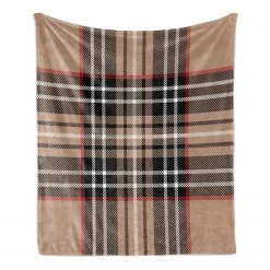 Twentyfour Plaid Tartan I - Polyester - Marron clair / Blanc - 125 x 175 cm -France Couvertures Soldes Boutique 1000358825 220621 030 DETAILS P000000001000358825